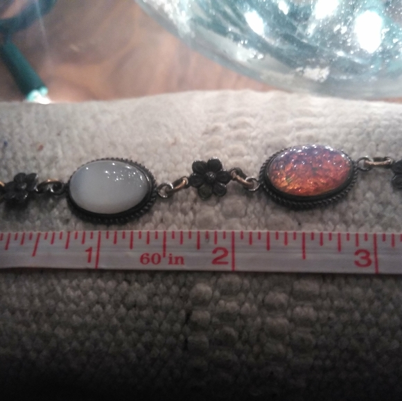 VINTAGE STERLING Silver "Dragons Breath" Foil Glass Stone BRACELET. - Picture 5 of 7